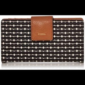 Fossil Women's Logan Faux Leather RFID Blocking Tab Clutch Wallet, Black Stripe